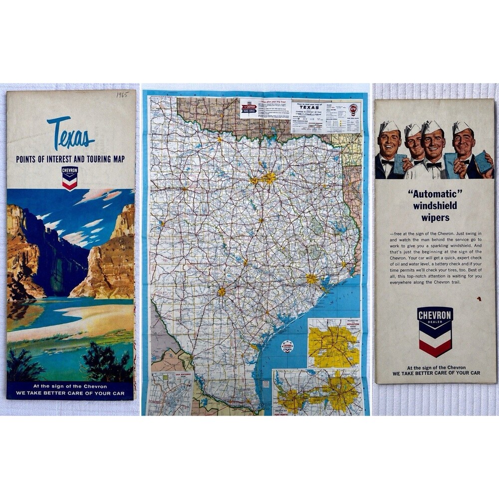 1965 Chevron TEXAS Points of Interest & Touring Map